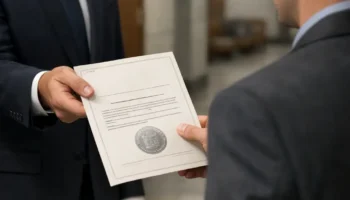 An official court document being formally delivered to an individual, representing the service of a legal subpoena.