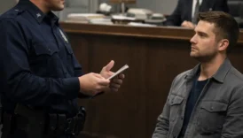 Law enforcement officer delivering Miranda warning to suspect in police custody during formal questioning procedure