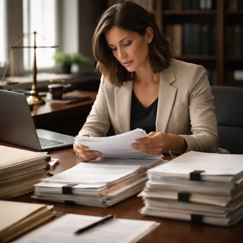 woman organizing legal documents while responding to a subpoena