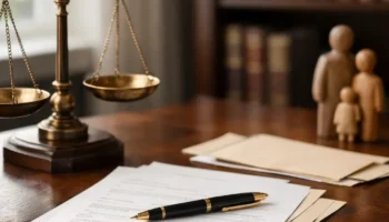 Legal guardianship decision concept with documents and scales of justice