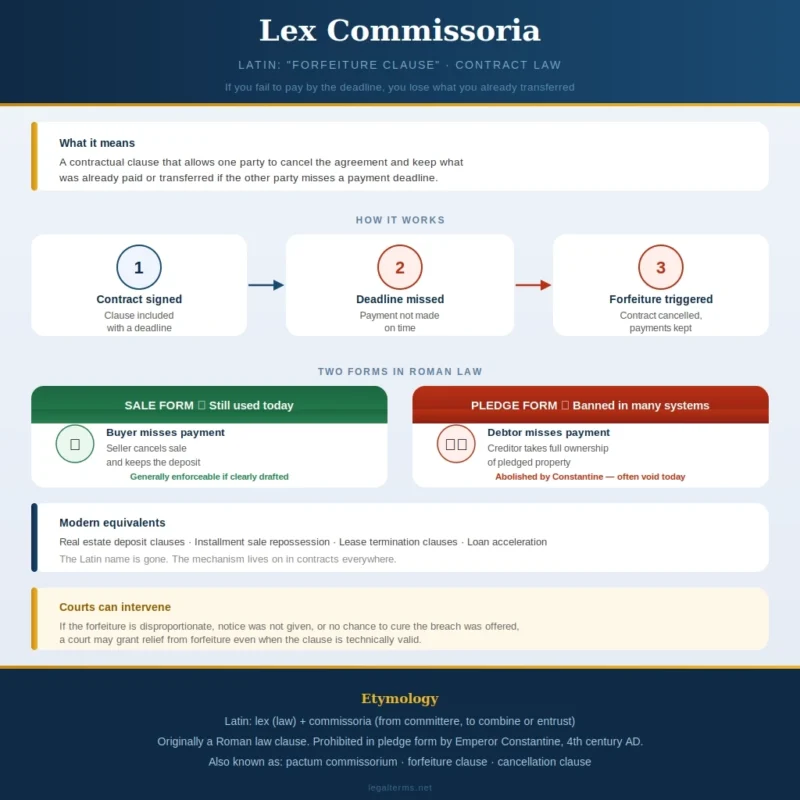 Lex commissoria meaning and definition diagram