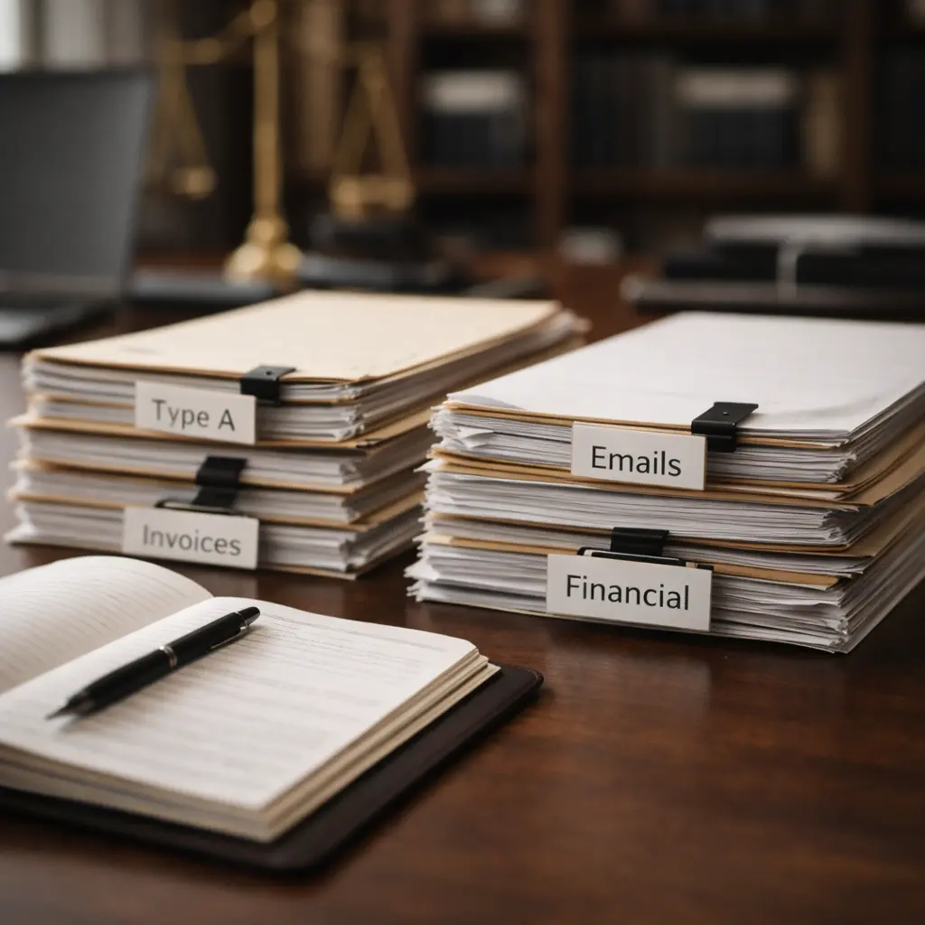 organized legal documents on desk prepared for subpoena response