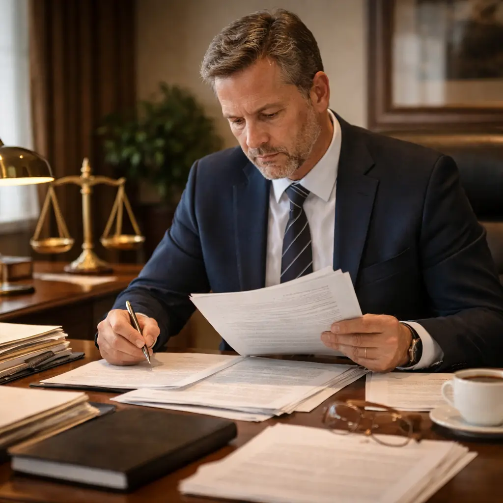person reading court order documents at desk