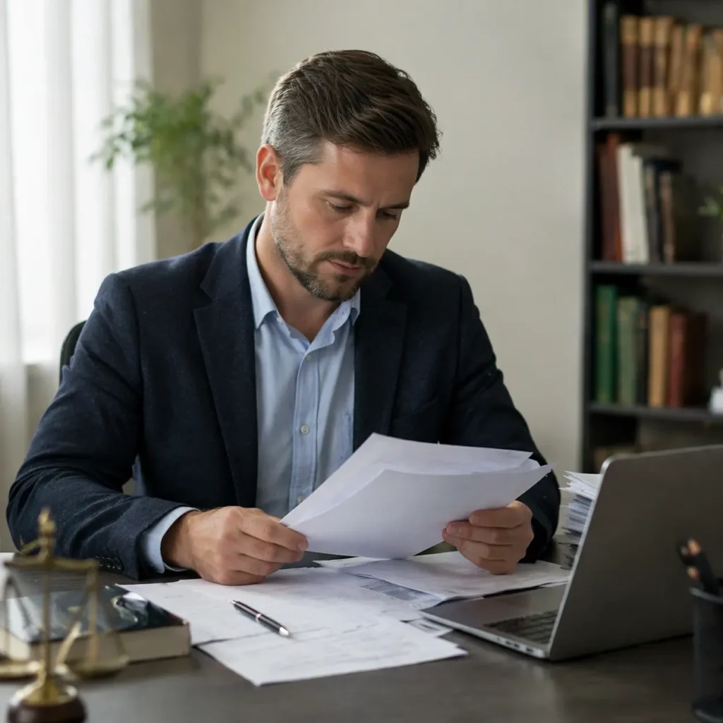 person reviewing subpoena documents at desk
