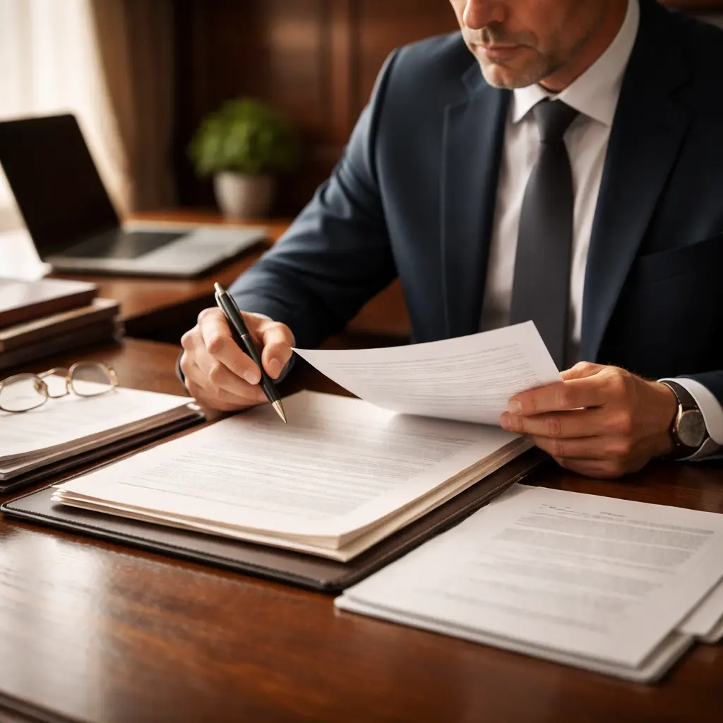 person reviewing legal documents and subpoena papers