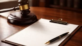 subpoena document on desk with gavel and legal setting