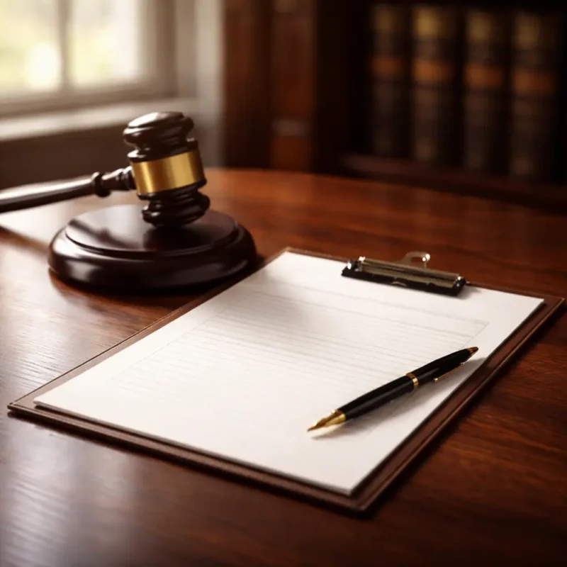 subpoena document on desk with gavel and legal setting