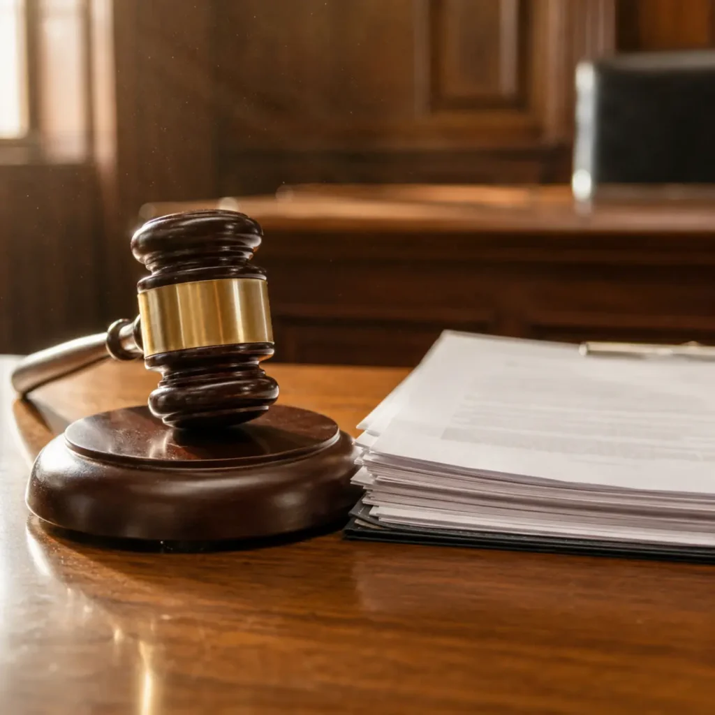Gavel and contract documents representing a court deciding whether a liquidated damages clause is enforceable or a penalty